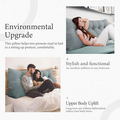 homecozy Wedge Headboard Pillow Dorm Room Reading Pillow Back Support for Sitting Up in Bed Bolster Lumbar Cushion Body Positioning Bedrest Gifts for Mom Cotton Linen 59in Gray Queen