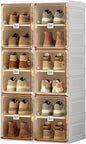 ANTBOX Shoe Organizer Storage Box, Portable Folding Shoe Rack For Closet With Magnetic Clear Door,Large Sneaker Cabinet Bins Sturdy Easy Assembly 6 Layers-12 Grids