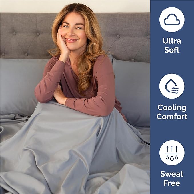 Split King 7 Piece Sheet Set - Cooling & Breathable - Hotel Luxury Bedding, Includes Fitted Sheets for Women, Men, Kids & Teens - 1 Flat, 2 Fitted Sheets, 4 Pillowcases w/Deep Pockets - Steel Blue