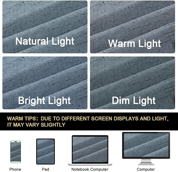 PrinceDeco Linen Blackout Curtains 84 Inches Long 100% Blackout Curtains for Bedroom/Living Room Textured Linen Look Curtain Energy Saving with White Liner,Stone Blue, 52x84 Inch (2 Panels)