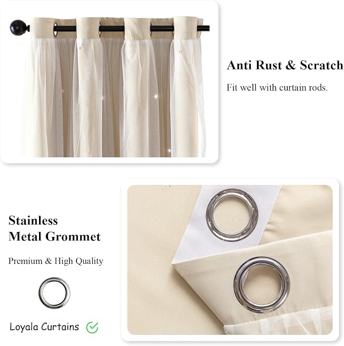 Star Blackout Curtains for Bedroom - Cream & Ivory, 96 Inches Long 2 Panel Set, 52 X 96 Inches