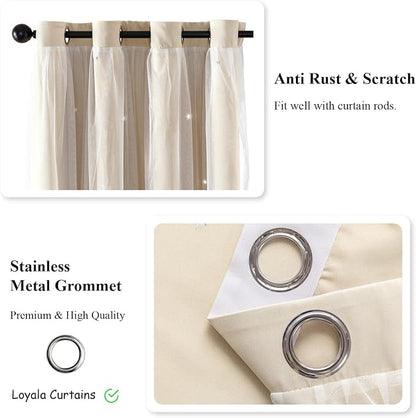 Star Blackout Curtains for Bedroom - Cream & Ivory, Beige - 84 Inch Long 2 Panel Set, 52 x 84 Inch