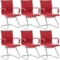 Wahson Office Guest Chairs Set of 6, Leather Reception Chairs, Mid Back Waiting Room Chair, Conference Chairs with Sled Base, Desk Chair No Wheels for Meeting/Lobby/Restroom, Dark Red
