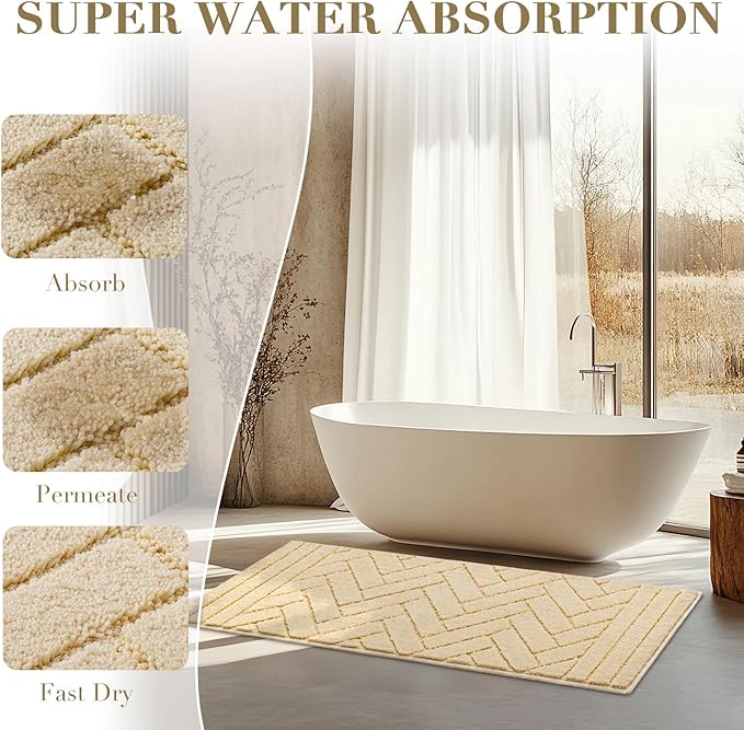 hicorfe Indoor Doormat,Front Back Door Mat Rubber Backing Non Slip Door Mats 20"x48" Absorbent Resist Dirt Entrance Doormat Inside Floor Mats for Entryway Washable Low-Profile(Cream Yellow)