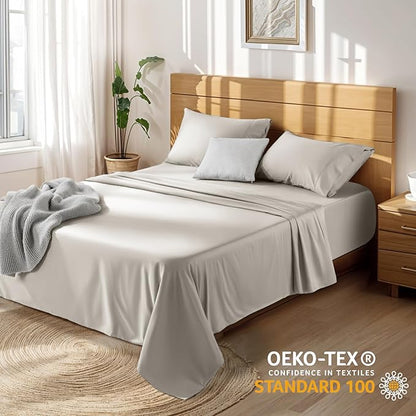 LBRO2M 100% Cotton Sheets Set Deep Pocket 19", 1000 Thread Count California King Size 4 Piece Bed Sheet Sets Soft Comfortable Bedding All Season (California King, Taupe)