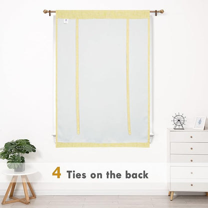 DriftAway Double Layer Linen Blackout Tie Up Curtains Thermal Insulated Fully Lined Balloon Roman Shade Bathroom Window Adjustable Rod Pocket for Small Window 25 Inch by 47 Inch Yellow
