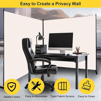 Room Divider Folding Privacy Screens with Wheels, 6FT Tall Divider for Room Separation, Movable Room Partitons and Dividers, Indoor Room Dividers Panel with Fabric (Beige, 1 Panel-71‘’-Round Pad)
