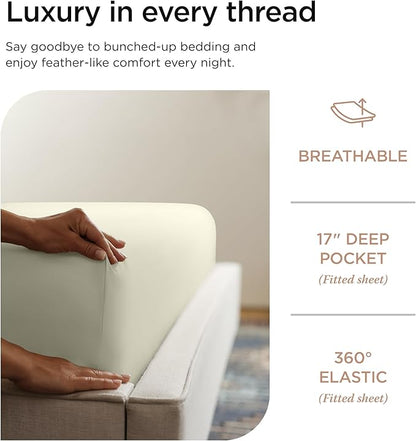 Threadmill 100% Supima Cotton Sheets, Premium 1200 Thread Count Cotton Sheets for King Size Bed, 4 Pc Ivory King Bed Sheets Set, 5-Star Hotel Quality with Elasticized Deep Pocket King Sheet