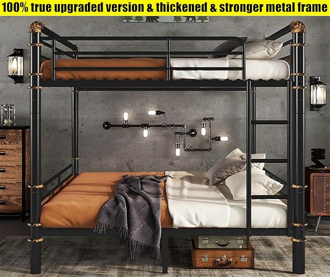 Upgraded & Stronger Heavy Duty Metal Queen Over Queen Bunk Bed for Adults & Teens, Thickened More Stable Safer Bunkbeds (Greater Weight Capacity) (Queen Over Queen)