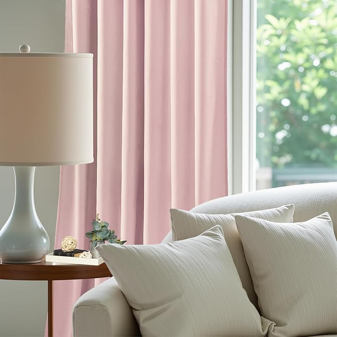 AUSSPVOCT Baby Pink Velvet Curtains for Girls Bedroom, Thermal Insulated Blackout Curtains Luxury Soft Room Darkening Window Drapes for Living Room Nursery, Back Tab Rod Pocket, W52 x L102, 2 Panels