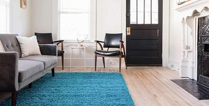 Unique Loom Solid Shag Collection Area Rug (7' 1" x 10' Rectangle, Turquoise)