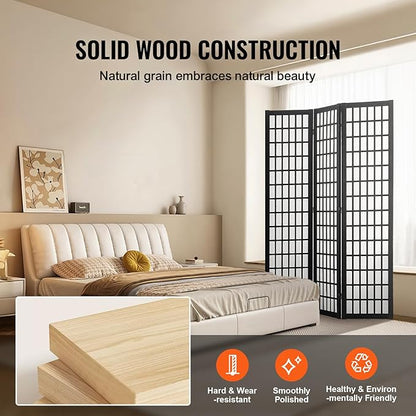 VEVOR Room Divider, 3 Panel Japanese Room Divider, Wood Folding Privacy Screen Indoor, Japanese Partition Dividers Portable Decoration Screens, for Room Separation Home Office Restaurant & Bedroom