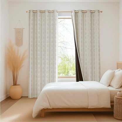 100% Boho Blackout Curtains 72 Inches Long for Bedroom, Taupe on Beige Patterned Bohemian Curtains for Living Room, Geometric Striped Thermal Insulated Window Drapes Gromment Top 2 Panels