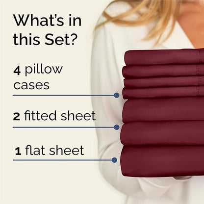 Split King 7 Piece Sheet Set - Cooling & Breathable - Hotel Luxury Bedding, Includes Fitted Sheets for Women, Men, Kids & Teens - 1 Flat, 2 Fitted Sheets, 4 Pillowcases with Deep Pockets - Burgundy