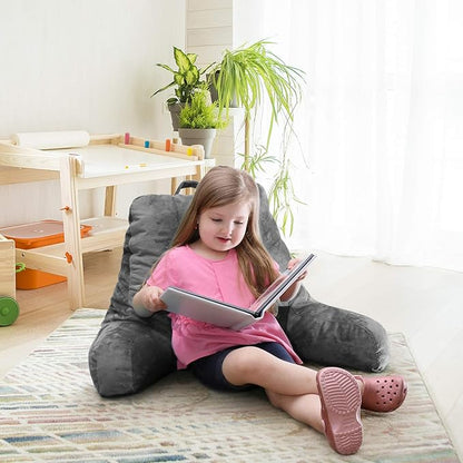 Nestl Reading Pillow for Kids & Teens with Shredded Memory Foam, Backrest Pillows for Reading, Watching, and Gaming, Use on The Couch, Bed, or Floor, Adjustable Support with Washable Cover Dark Grey