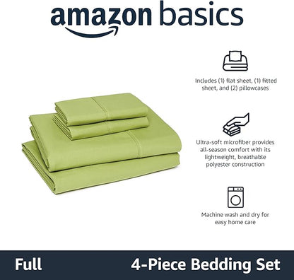 Amazon Basics Lightweight Microfiber 4-Piece Bed Sheet Set, Oliver Light, Solid, Full