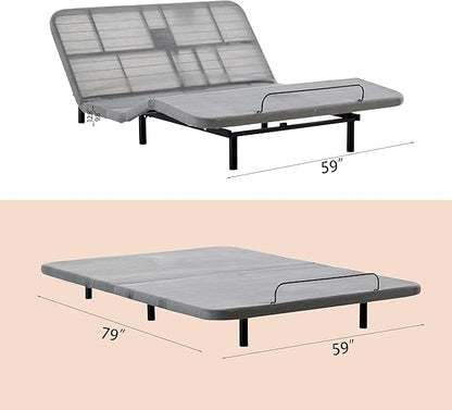 Queen Size Adjustable Bed Frame Base, Caron Electric Bed Base with Head and Foot Incline, Zero Gravity, Massage, App and Wireless Remote, No-Noise, Easy Assembly, Gray