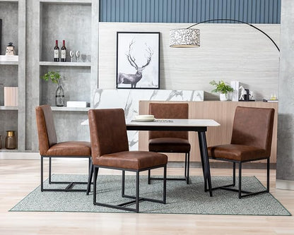 CIMOTA Modern Dining Chairs Set of 2, Leather Dining Room Chairs Upholstered Mid Century Armless Guest Side Chair with Black Base for Dining Room/Kitchen, Vintage Brown 2PCS
