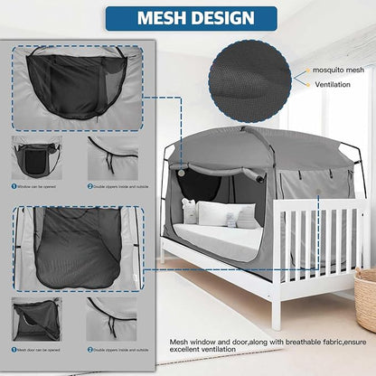 Bed Tent,Portable Privacy Sleeping Bed Canopy,Blackout 90% Drapes for Kids and Adult,Indoor Space Tent with Breathable Large Mesh Windows