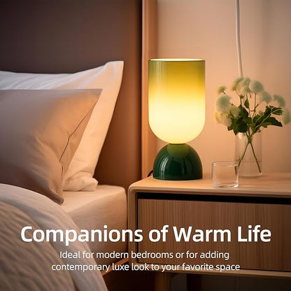 8.9" Modern Glass Table Lamp for Living Room, Dimmable Desk Lamps for Bedroom, UL Listed Nightstand Lamp with Dome Base, End Table Lamps for Side Tables, College Dorm, Office, Glossy Green