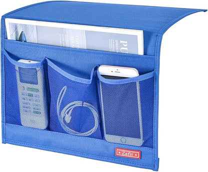 Zafit Bedside Storage Organizer - Table Cabinet Organizer Caddy for Remotes, Phone, Glasses (Classic 4 Pockets - Blue)