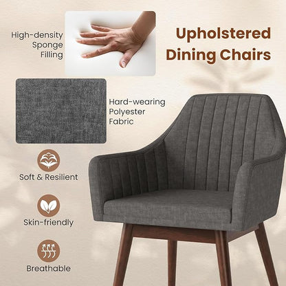 Giantex Upholstered Dining Chairs Set of 2, Mid Century Kitchen Chairs with Solid Wood Legs, Wrap-Around Backrest, Modern Accent Armchair for Living Room, Dining Room, Bedroom, Light Grey