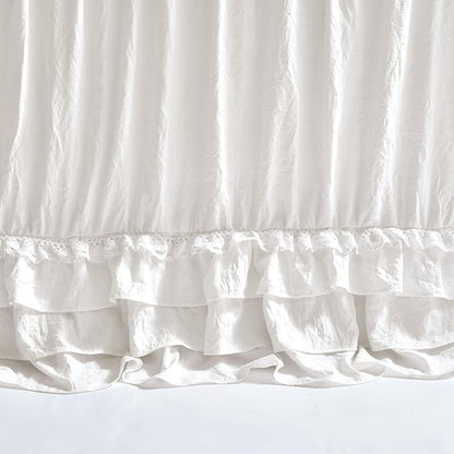 Lush Decor Ella Ruffle Lace Bedspread, 3 Piece Set, Queen, Ivory - Cute Bed Set - Queen Bedding - White Bedding - Coquette Decor - Neutral Ruffle Trim - White Lace Trim