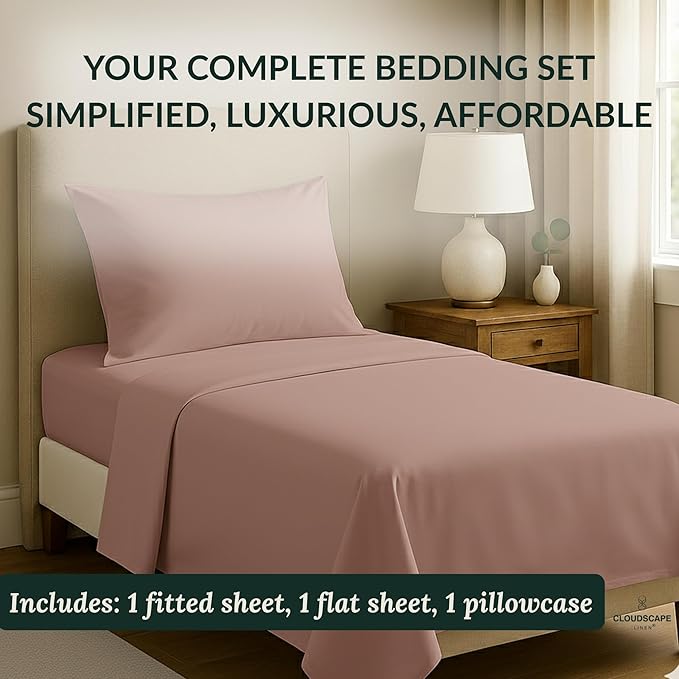 Egyptian Cotton Twin XL Size Sheets Set, 4 Sepia Rose