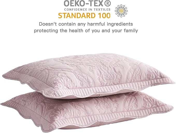 CHIXIN Microfiber King Pillow Shams Set of 2 - Quilted Decorative Pillow Covers - Pale Rose - Size (20" x 36")