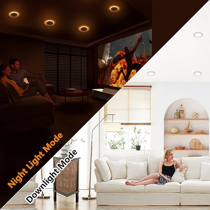 CycevSun Pot Lights LED 4 Inch Recessed Lights with Night Light Mode, Dimmable & 2700K/3000K/3500K/4000K/5000K Selectable, 9W, cETL, White, IC Rated, 12 Pack