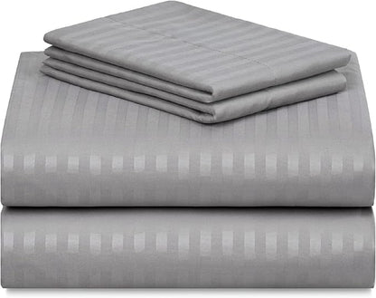 LuxClub 4 PC King Sheet Set, Deep Pockets Wrinkle Free Cooling Bed Sheets Hotel Bedding for Women, Men, Includes 1 Fitted Sheet, 1 Flat Sheet and 2 Pillowcases-Striped - Light Grey