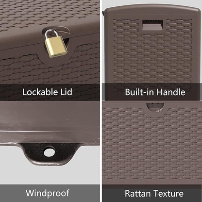 90 Gallon Pro Outdoor Storage Box Waterproof Lockable Resin Deck Box Large, Patio Storage Bin for Pool Accessories Cushion Furniture, Garden Tools, UV-Resistant Outside Delivery Brown