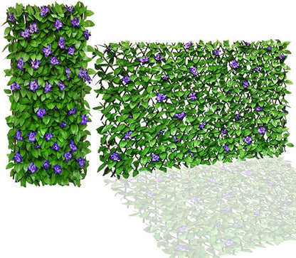 Sumery Expandable Fence Privacy Screen for Balcony Patio Outdoor,Decorative Faux Ivy Fencing Panel,Artificial Hedges (Single Sided Leaves) (2, Green Flowers)