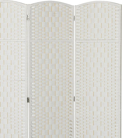 HOMCOM Room Divider, 3 Panel Folding Privacy Screen, 6FT Tall Portable Wicker Weave Partition Wall Divider for Bedroom, Home Office, White