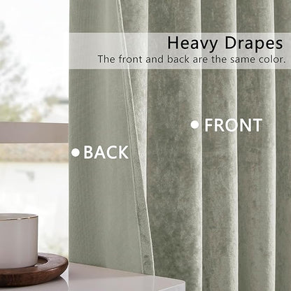 Silver Grey Crushed Velvet Curtains 52x108 inch Luxurious Thermal Insulated Soundproof Drapes for Living Room Bedroom Office Soft and Durable Light-Filtering Window Treatments, 2 Panels