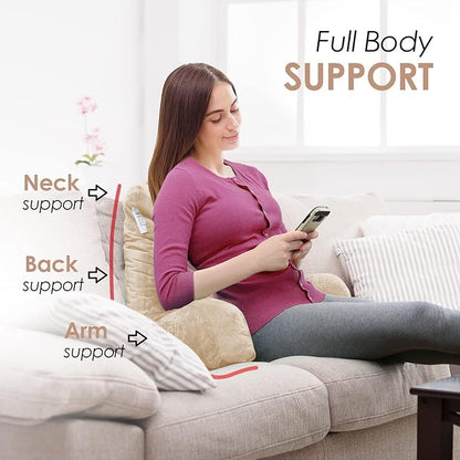 Nestl Reading Pillow with Shredded Memory Foam, Designed for Sitting Up in Bed and Couch, Back and Arms Adjustable Support for Adult & Teens Backrest Pillows for Reading, Washable Cover, Beige Cream
