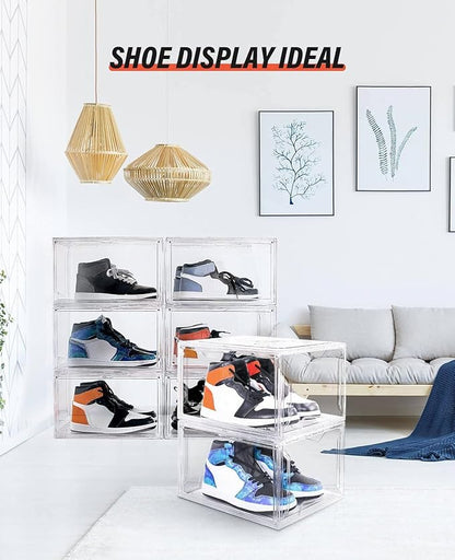 KDOR Clear Plastic Shoe box Organizer, 3 Pack Stackable Sneaker Boxes, Transparent Display Case with Magnetic lid, Tidy Home & Office Closet Storage