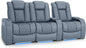Seatcraft Diamante Zero-Gravity CoolZero Italian Leather Home Theater Seating, Power Headrest, Power Recline, Row of 3 Left Loveseat, Smokey Blue