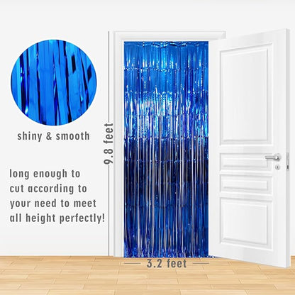 GOER 3.2 ft x 9.8 ft Metallic Tinsel Foil Fringe Curtains Party Photo Backdrop Party Streamers for Birthday,Graduation,New Year Eve Decorations Wedding Decor (Navy Blue,1 Pack)