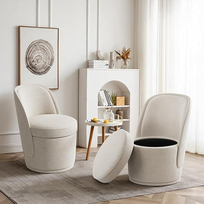 Swivel Accent Chair Set of 2, 360° Swivel Round Chair with Hidden Storage, Vanity Chairs, Modern Small Barrel Armchair for Living Room/Bedroom, Beige