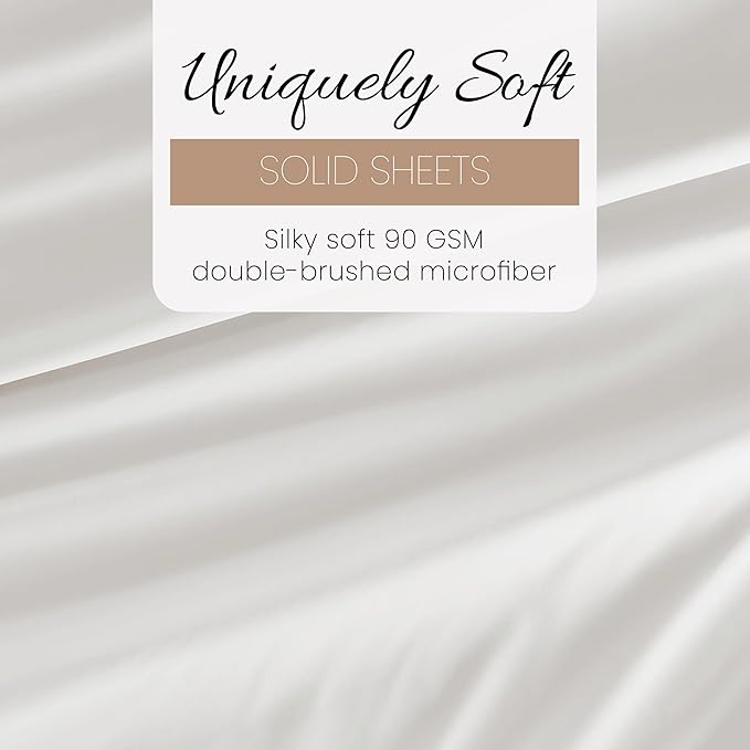 Linen Market Brushed Microfiber Full Sheet Set 4 Piece – Oeko-TEX Certified Ultra Soft & Wrinkle-Free - 16" Deep Pocket Sheets - Easy Care Full Size - White