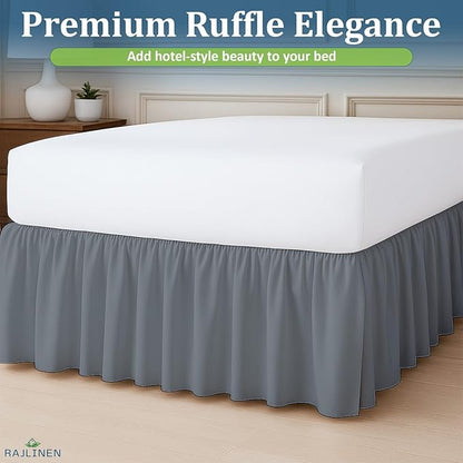 Rajlinen Ruffled Bed Skirt Full XL, 12 Inch Drop Dust Ruffle with Split Corners, 100% Microfiber Bedskirt with Platform, Three-Sided Coverage Ruffled Gathering Design, Dark Grey