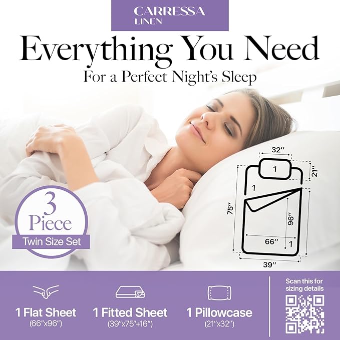 Carressa Linen 100% Egyptian Cotton Twin Sheets Set - 600 Thread Count Egyptian Cotton Luxury Twin Sheets (3 PC, Soft Blush), 16" Deep Pocket, Soft, Cooling, Sateen Weave College Dorm Room Bedding