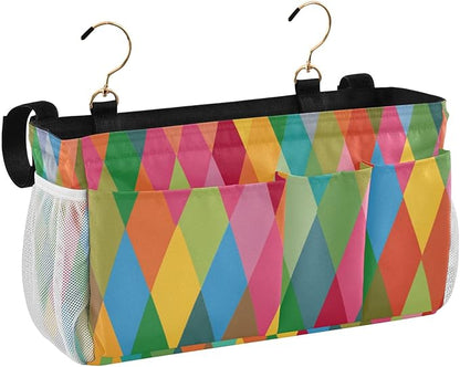 Bedside Caddy Hanging Bunk Bed Caddy Bed Organizer Hanging Pocket with 2 Hooks Bedside Storage Organizer Pocket Bag Holder Pink Green Argyle