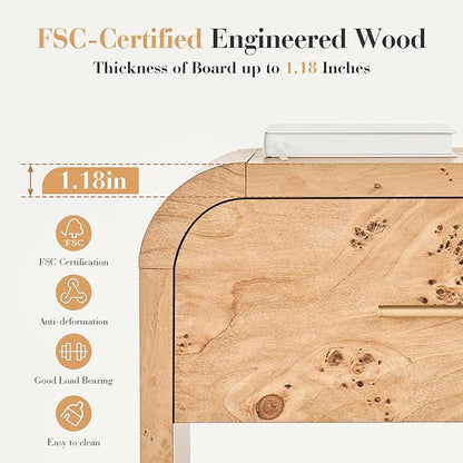 Night Stand Set of 2 [Unique Curved Profile] [FSC-Certified Wooden Board] 1-Drawer and 1 Storage Shelf Nightstand 24" H Metal Handle Modern Bedside Table Side Table End Table