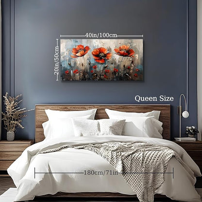 SERIMINO Large Wall Art for Living Room, Nature Floral Botanical Canvas Prints, Red Flowers Pictures Wall Decor, Wildflower Modern Home Decor Bathroom Dining Room Kitchen Paintings 20"X40"