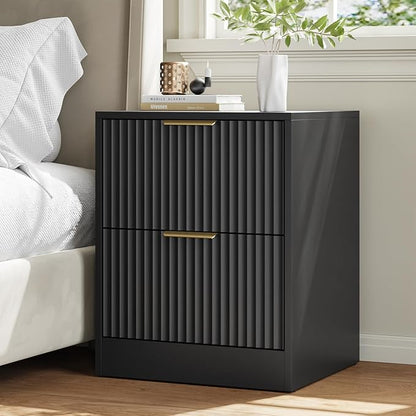 9 Drawer Dresser & Nightstand Set 3-Piece, 63” Wide Fluted Bedroom Dresser Set Night Stand Set of 2 with Metal Handle, Modern Wood Chest of Drawers Storage Dressers Set for Bedroom, Black