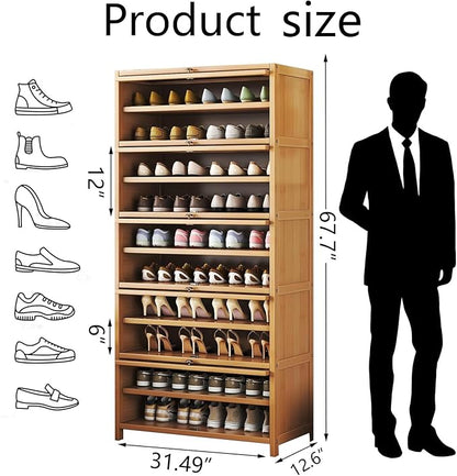 Bamboo Shoe Cabinet with Acrylic Door,10-Tier Shoe Storage Rack, 40-45 Pairs Freestanding Shoe Rack, Entrance Shoe Cabinet for Hallway Living Room