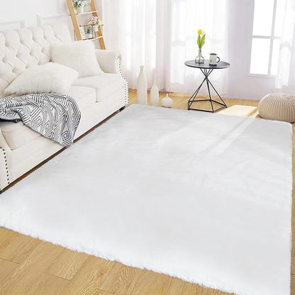 Latepis Area 4x6 Rug Fluffy White Washable Faux Rabbit Fur Rug Fuzzy Shag Rugs for Living Room Shaggy Throw Nursery Rugs Carpets for Bedroom