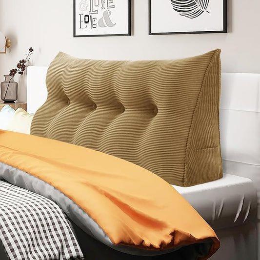 WOWMAX 100% Cotton Corduroy Headboard Pillow – Full Size Back Support Reading Wedge for Bed & Daybed, Plush Handmade Bolster Cushion with Removable Cover, Cozy Bed Rest Pillow, Taupe